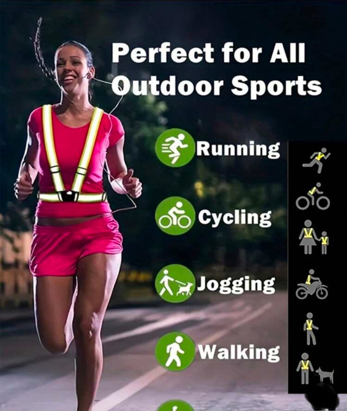 Reflective Vest With Straps For Night Running, Construction, Traffic Control, Adjustable Elasticity