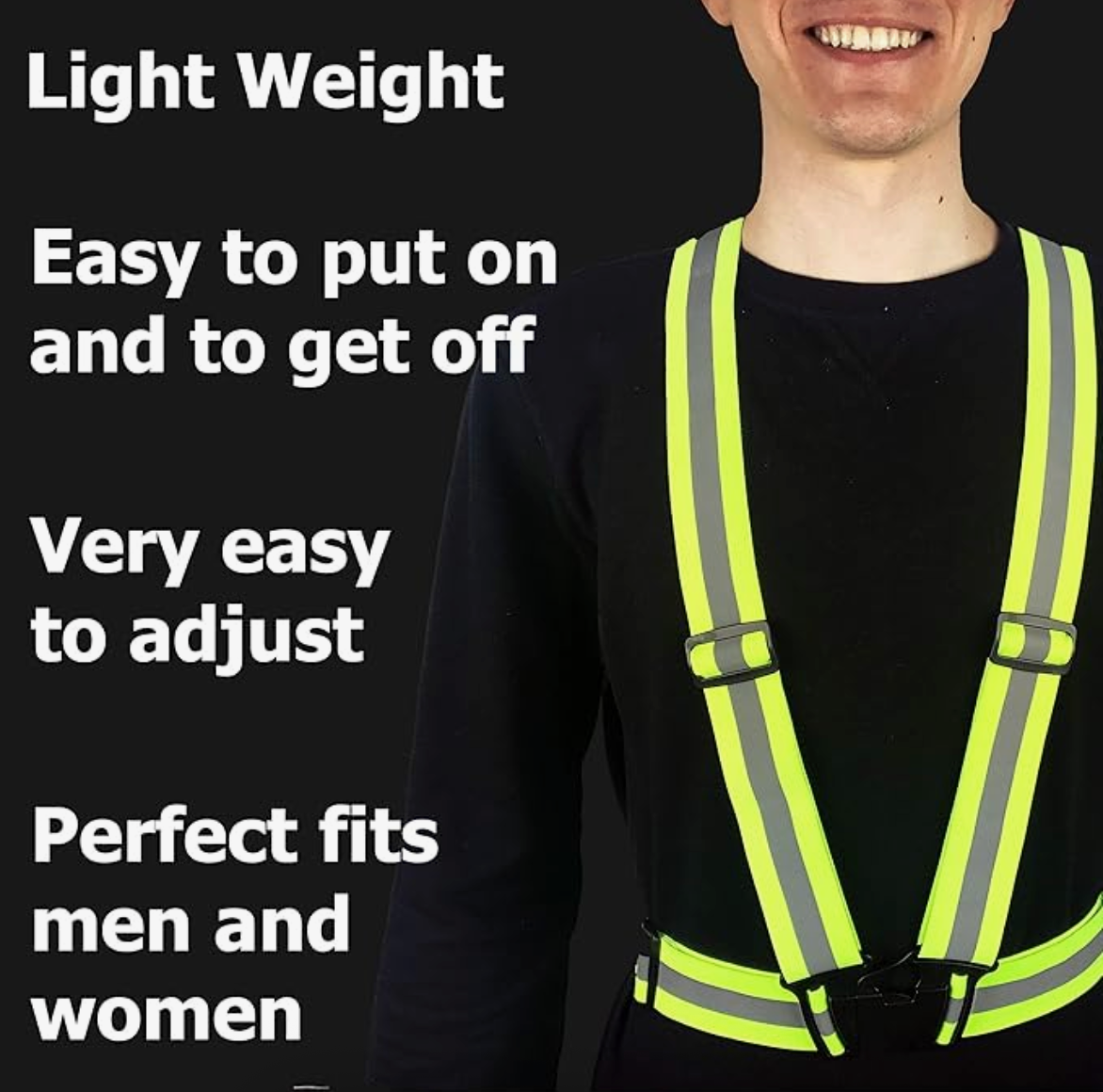 Reflective Vest With Straps For Night Running, Construction, Traffic Control, Adjustable Elasticity