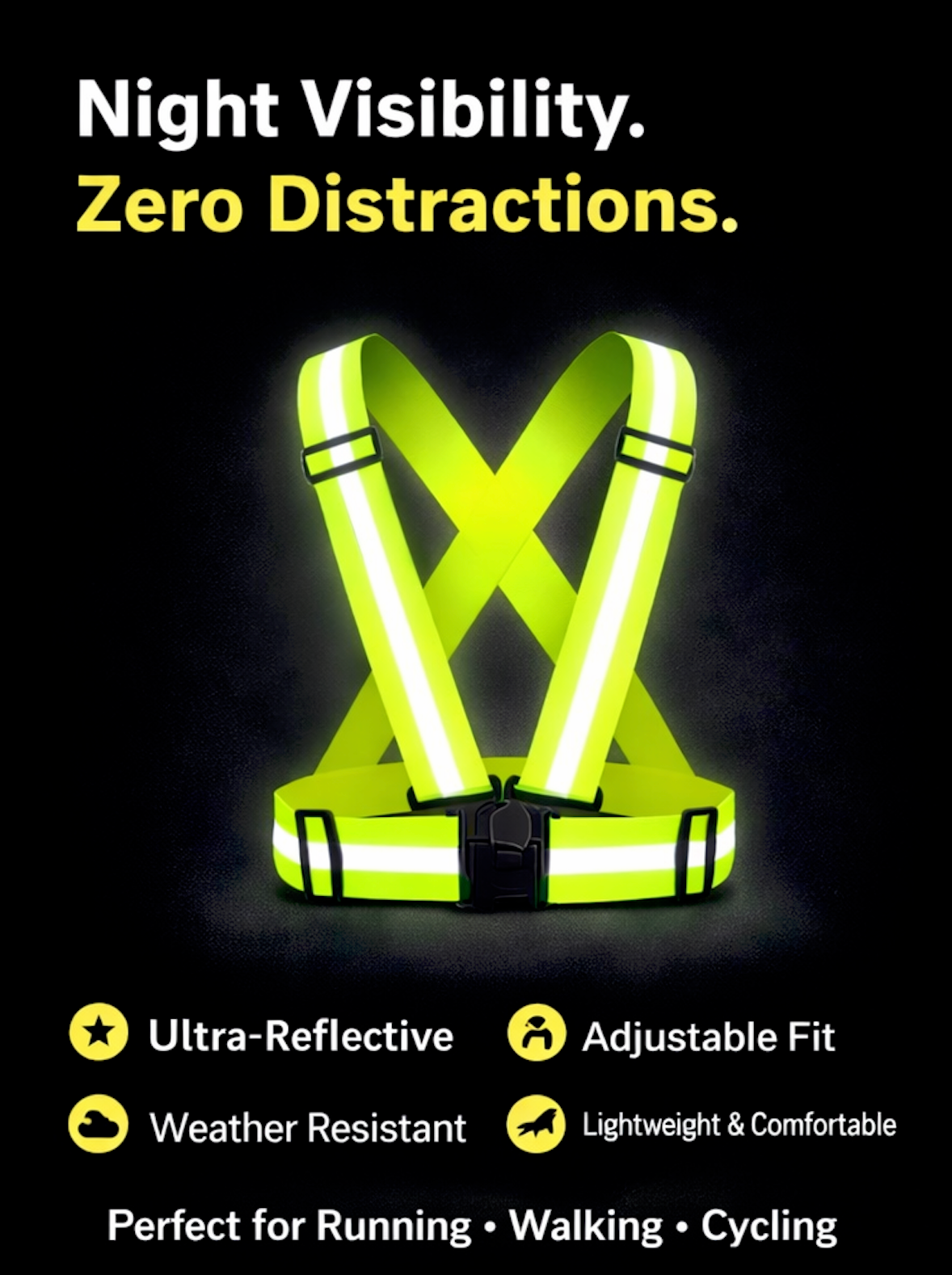 Reflective Vest With Straps For Night Running, Construction, Traffic Control, Adjustable Elasticity